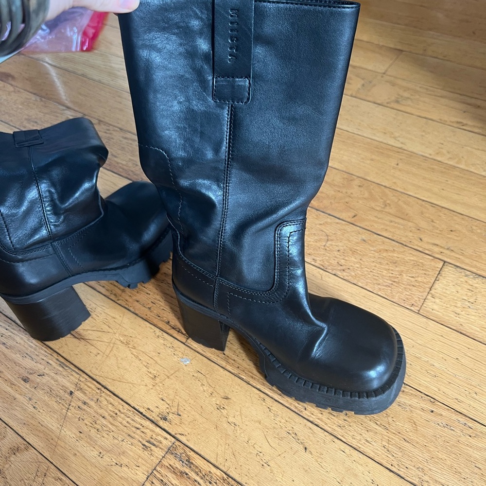 Miista Black Heeled Boots with Chunky Design